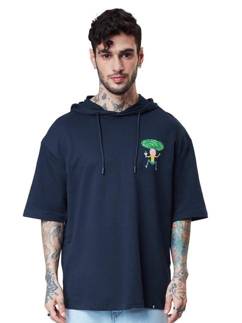 the souled store navy rick and morty: escape print hooded t-shirt