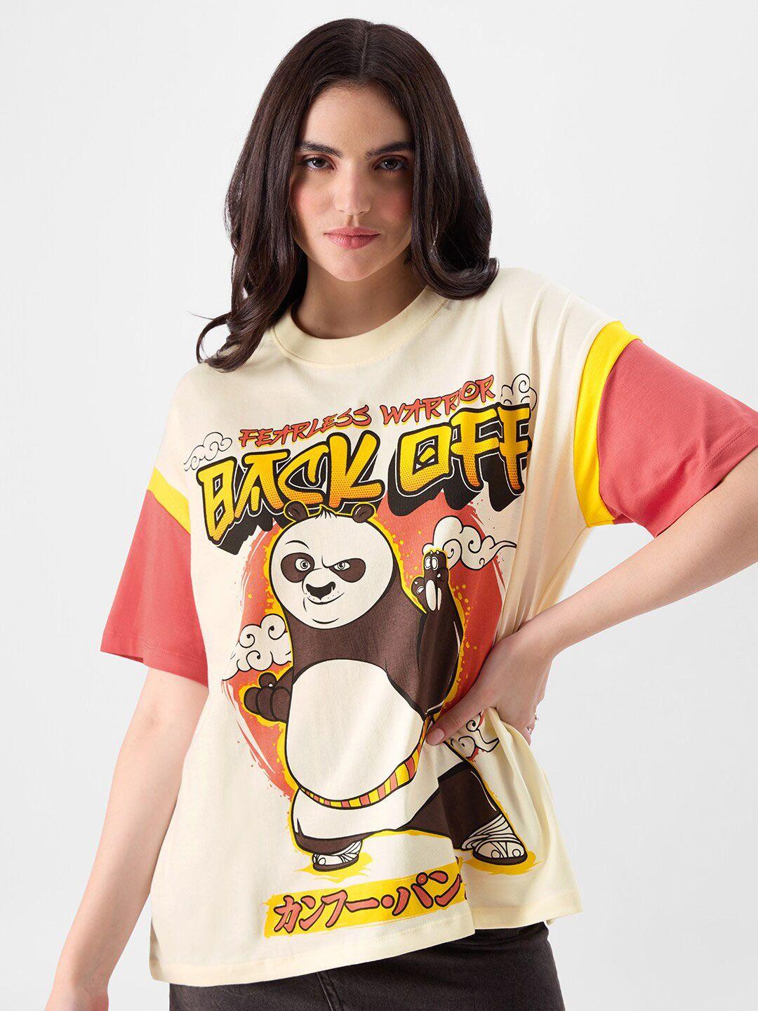 the souled store off white kung fu panda printed pure cotton oversized t-shirt