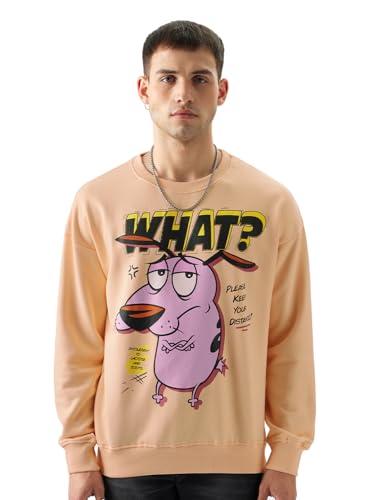 the souled store official courage: what? men full sleeve graphic printed cotton nude color oversized sweatshirts