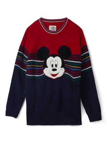 the souled store official disney: mickey mouse boys red and navy long sleeve round neck sweaters boys knit sweaters for kids' children's pullover cable cardigan wool printed winter wear comfortable