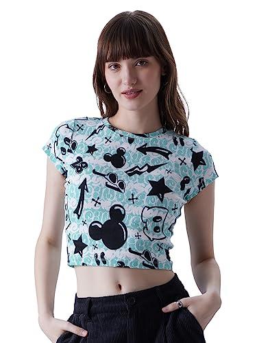 the souled store official mickey mouse: doodle womens and girls regular fit graphic printed half sleeve cotton multicolored women cropped tops (221998_xs_multicolor)