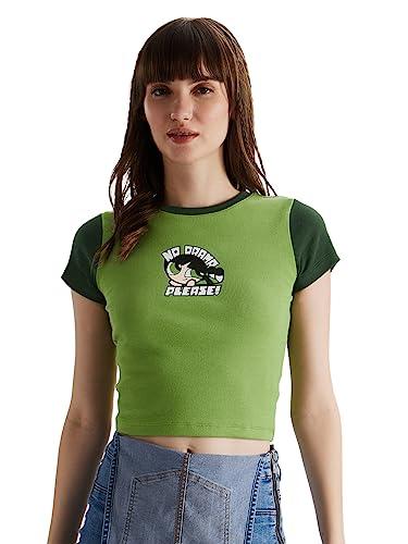 the souled store official powerpuff girls: no drama womens and girls regular fit graphic printed half sleeve cotton multicolored women cropped tops