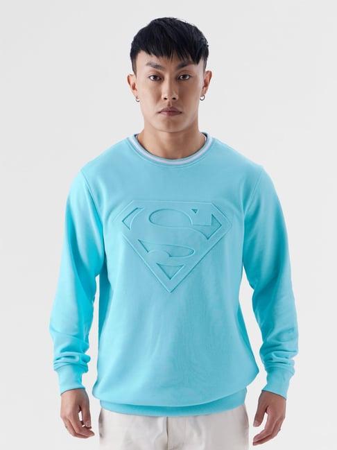 the souled store official superman: hope sky blue printed oversized sweatshirt