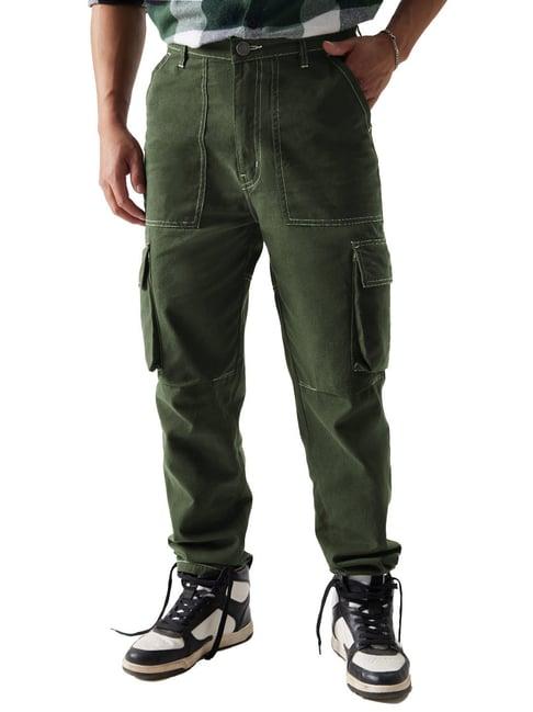 the souled store olive relaxed fit cargo pants