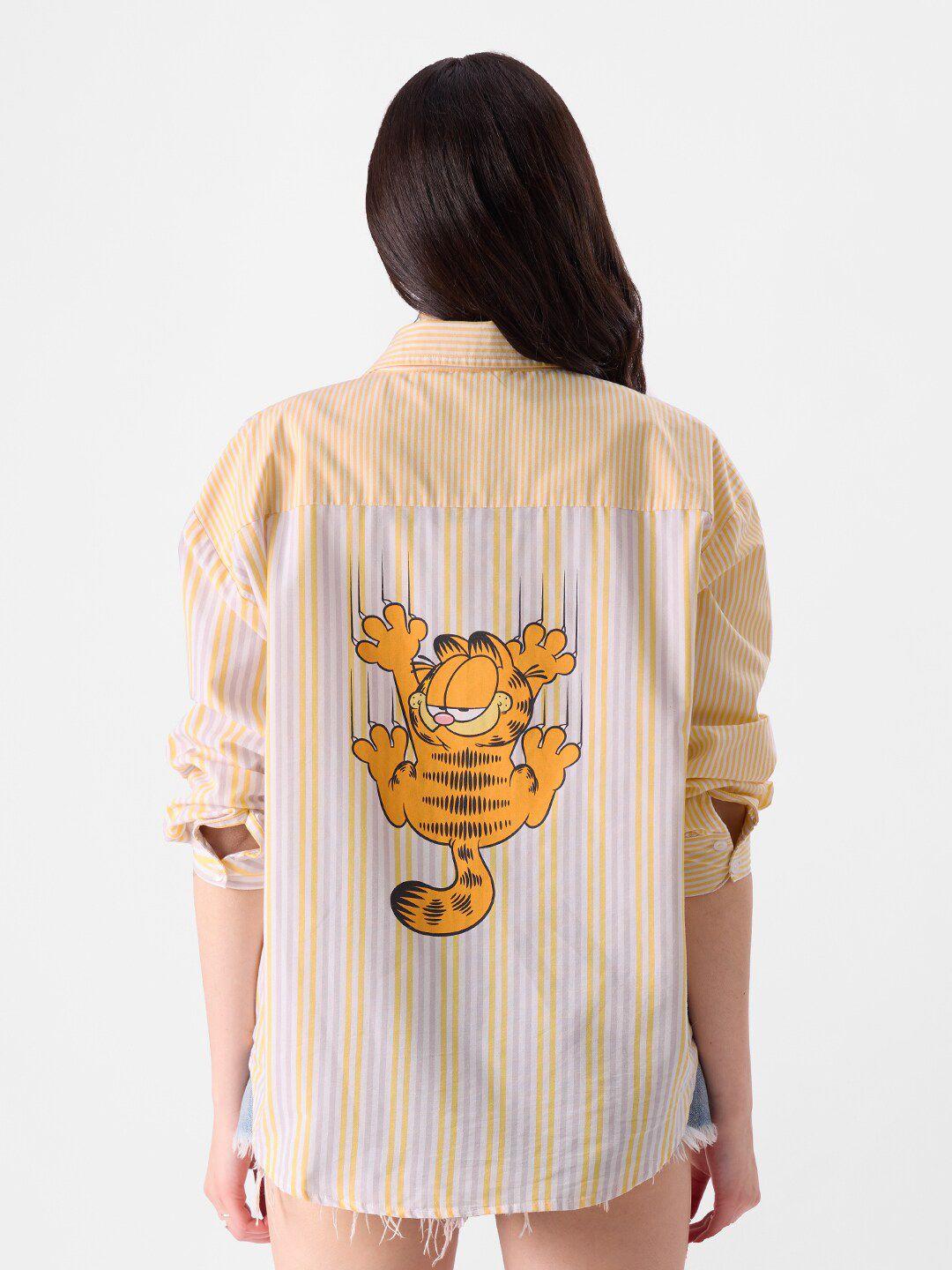 the souled store opaque striped garfield printed pure cotton casual shirt