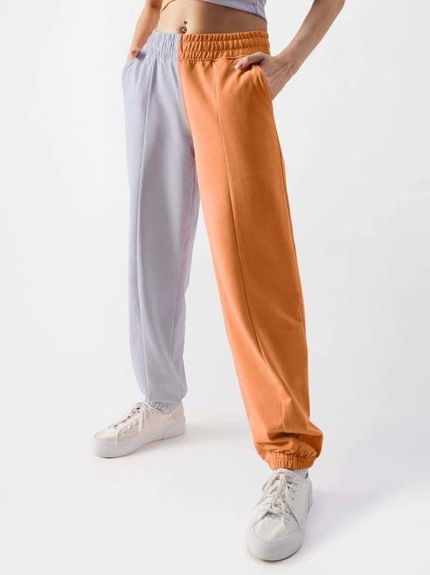 the souled store orange & grey cotton color-block joggers