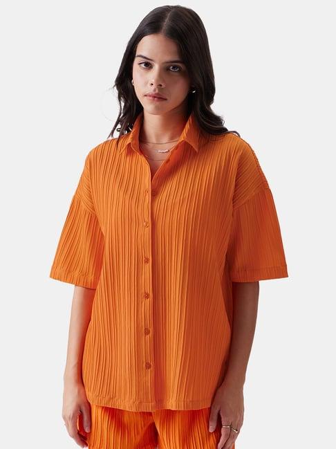 the souled store orange cotton striped shirt