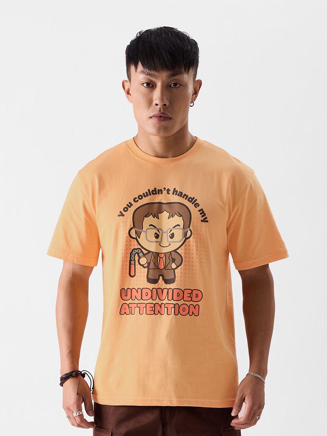 the souled store orange graphic printed pure cotton t-shirt