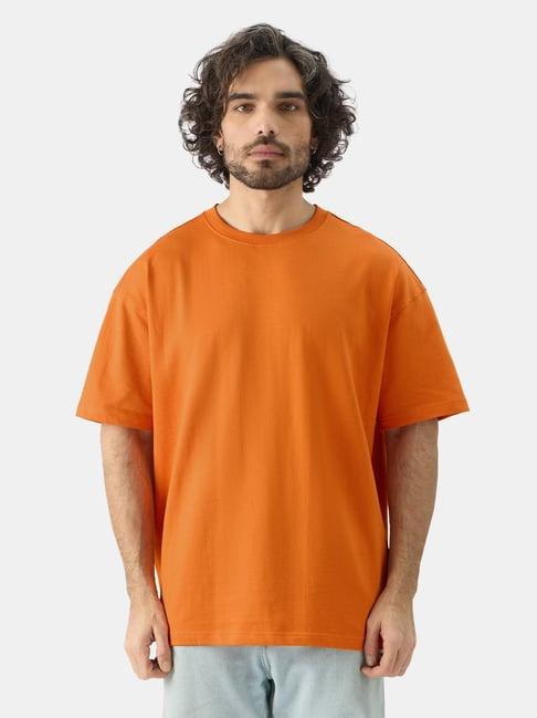 the souled store orange oversized crew t-shirt