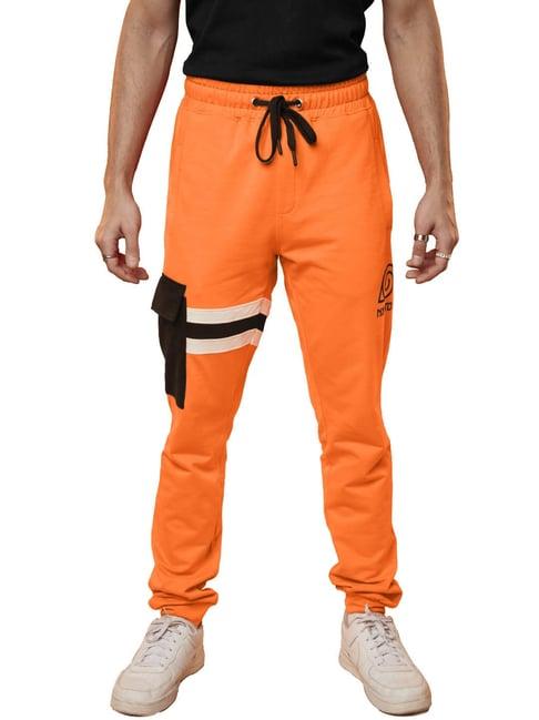 the souled store orange regular fit naruto: uzumaki print cargo joggers