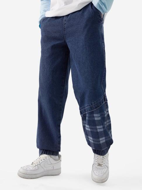 the souled store originals blue relaxed fit lightly washed denim jogger jeans