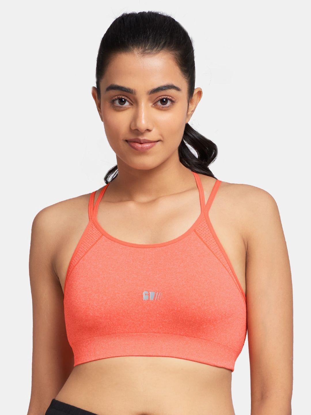 the souled store peach-coloured solid non padded sports bra