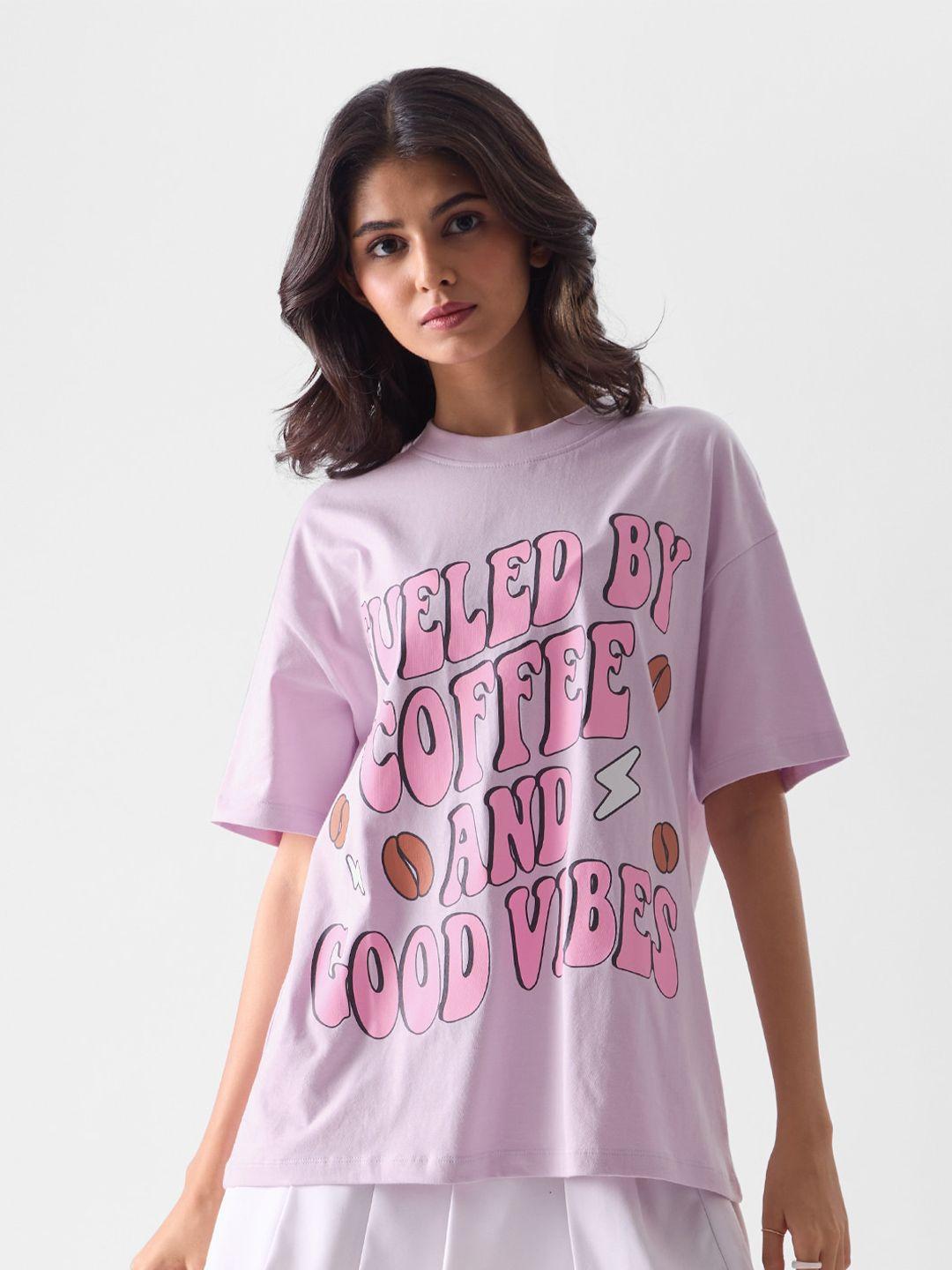 the souled store pink & white typography printed pure cotton casual t-shirt