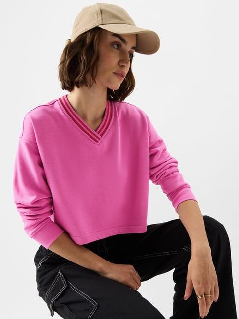 the souled store pink cotton crop sweatshirt