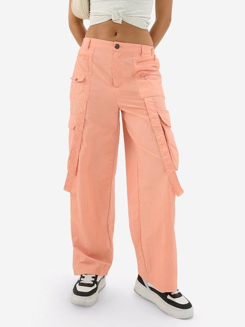 the souled store pink cotton relaxed fit cargo pants