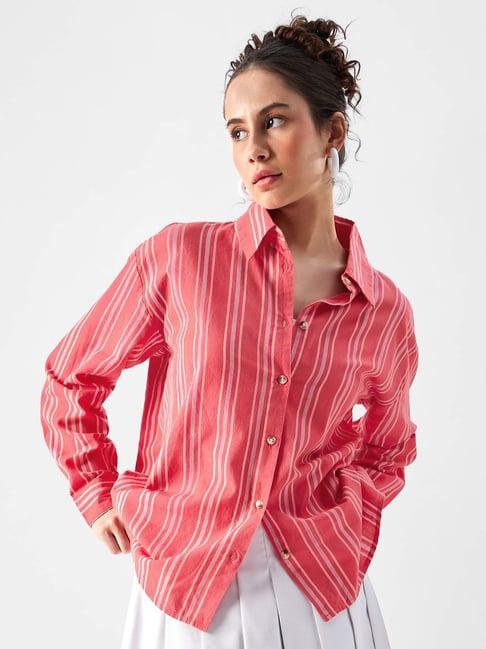 the souled store pink cotton striped shirt