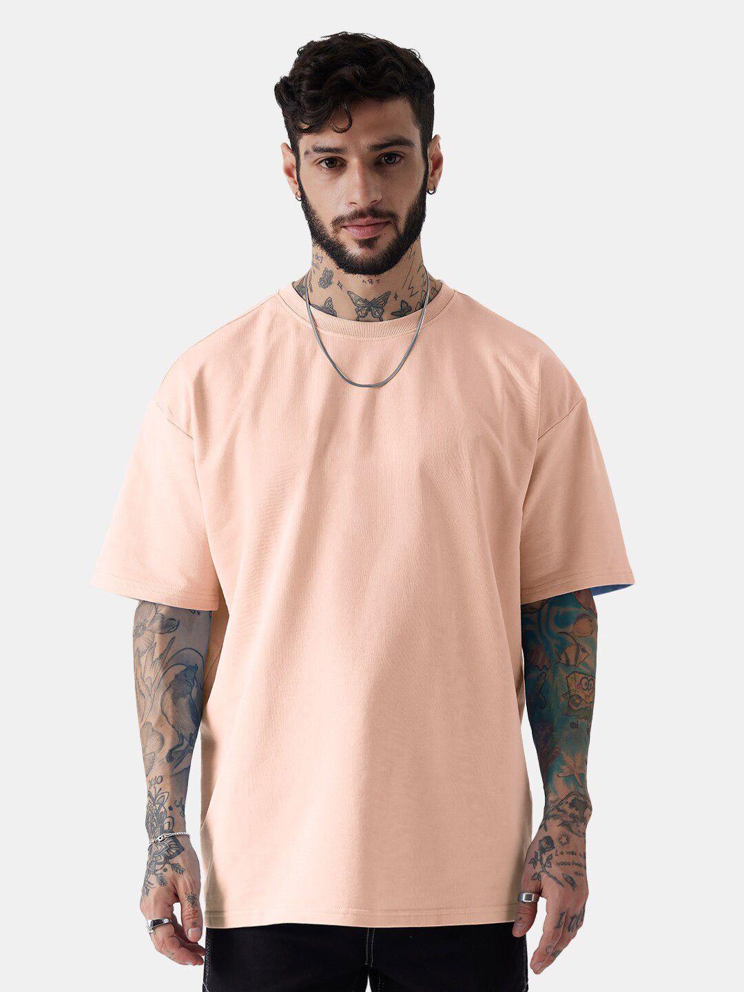 the souled store pink drop shoulder sleeves pure cotton t-shirt