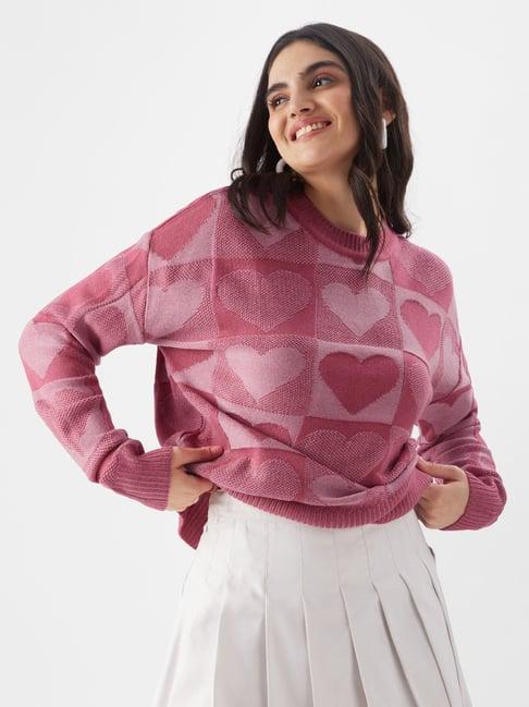 the souled store pink embroidered sweater