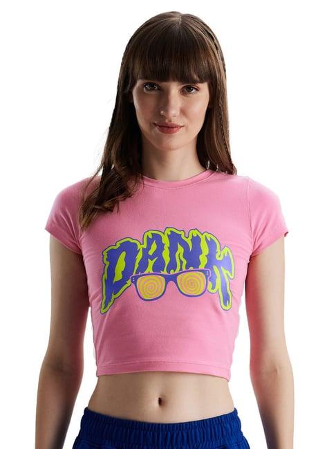 the souled store pink graphic print crop top