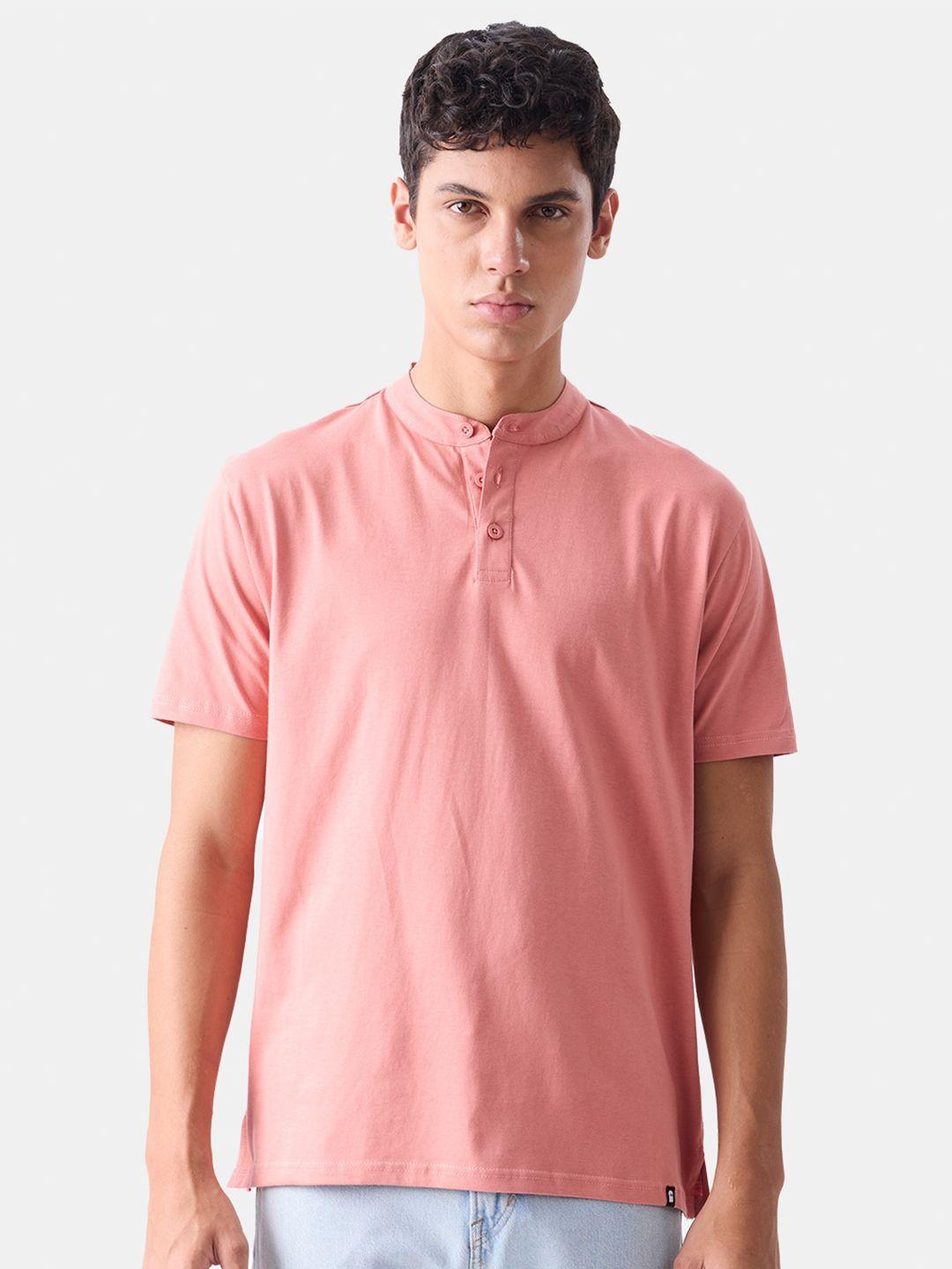 the souled store pink henley pure cotton t-shirt
