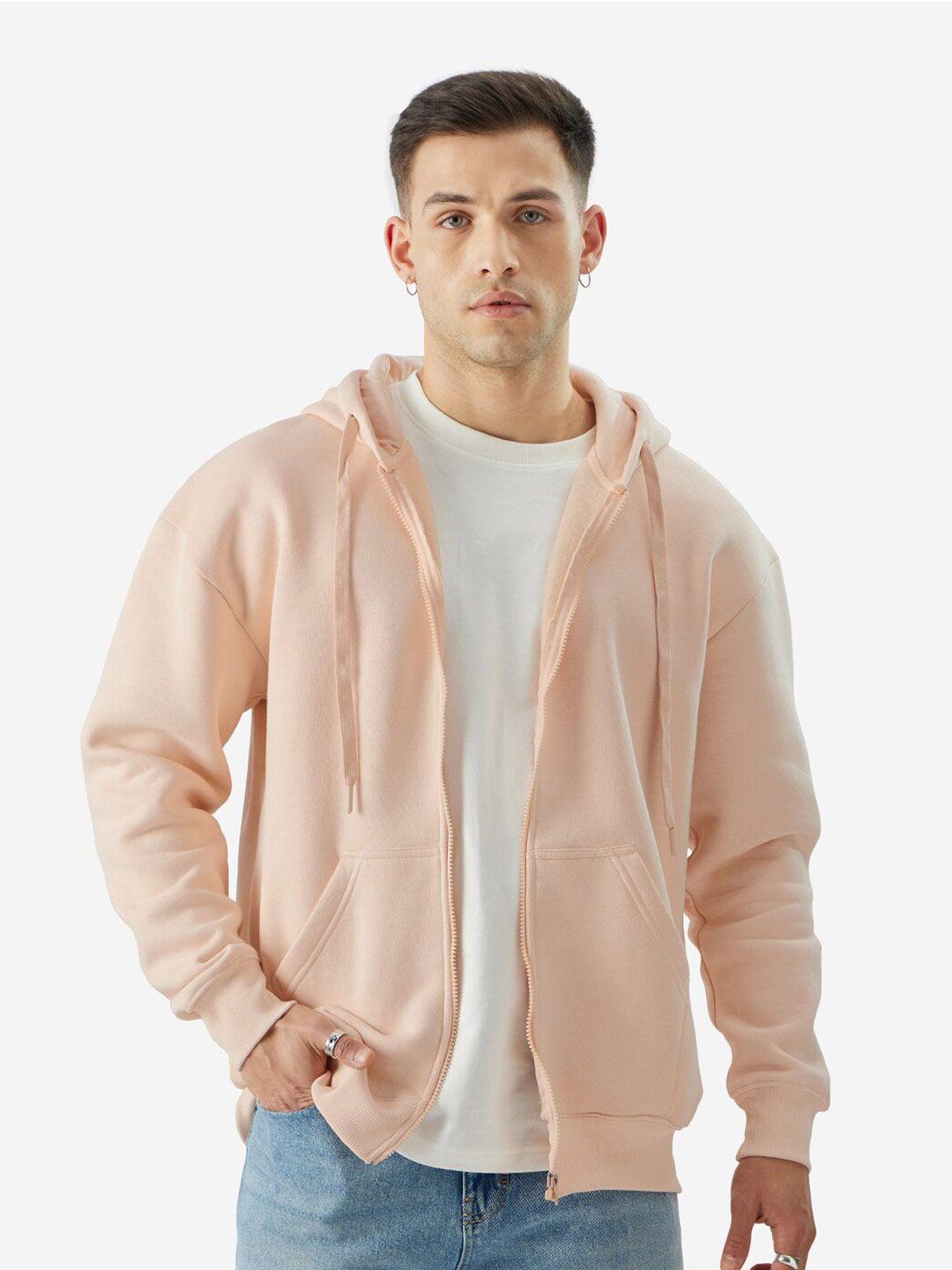 the souled store pink hooded oversized front-open sweatshirt