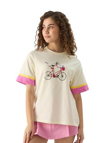 the souled store popeye: wildly happy women oversized t-shirts oversized t shirts for women t-shirt girls cotton casual half sleeves baggy loose fit drop shoulder round neck back printed tshirt