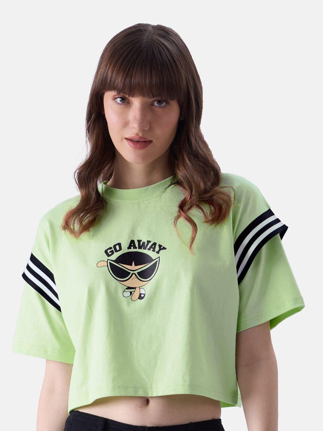 the souled store powerpuff girls graphic printed drop shoulder crop cotton t-shirt