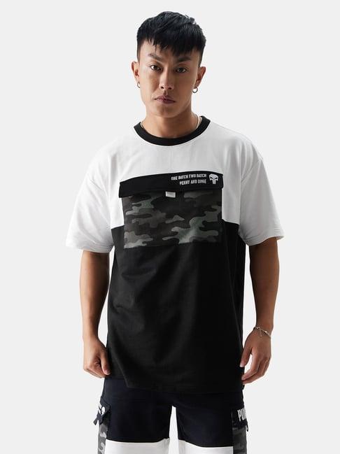 the souled store punisher: lethal mode black & white loose fit oversized crew t-shirt