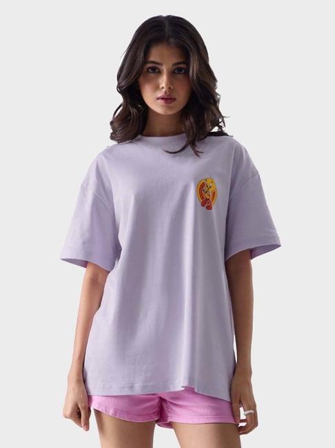 the souled store purple cotton printed t-shirt