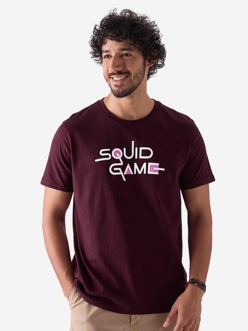 the souled store red cotton regular fit squid game : logo printed printed t-shirts