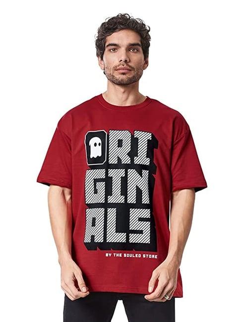 the souled store red loose fit printed t-shirt