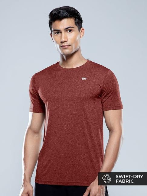 the souled store red slim fit self pattern t-shirt