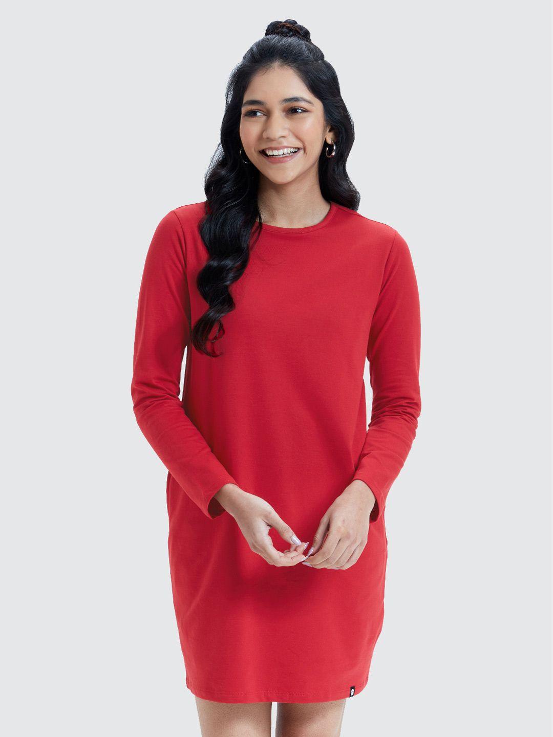 the souled store red solid pure cotton t-shirt dress