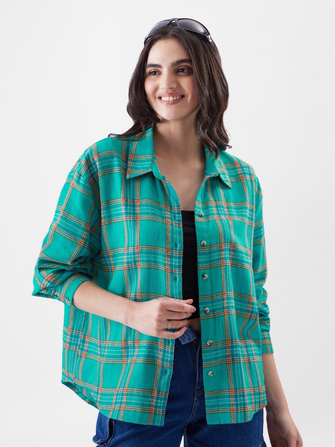 the souled store relaxed boxy tartan checked cotton casual shirt