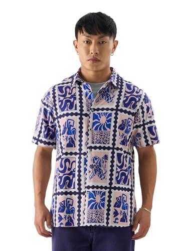 the souled store retro stamp button front all over printed half sleeve regular fit shirts multicolour shirts casual button-down half sleeve printed graphic short sleeve casual workwear fashionable