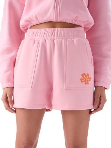 the souled store rosette women regular fit printed pink color cotton high waist shorts sweatshorts women's sweat shorts athletic lounge gym running workout french terry cotton drawstring elastic