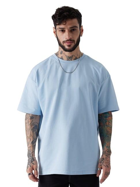 the souled store sky blue relaxed fit oversized crew t-shirt