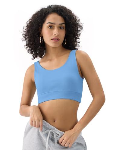 the souled store solids: atlantic blue women and girls pull on cotton blend bralette top