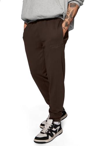 the souled store solids: chocolate brown men and boys drawstringed regular fit cotton joggers