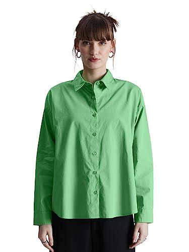 the souled store solids: green ash womens and girls oversized fit solid full sleeve cotton green color women boyfriend shirts women boyfriend shirts fashionable trendy graphic prints pop culture