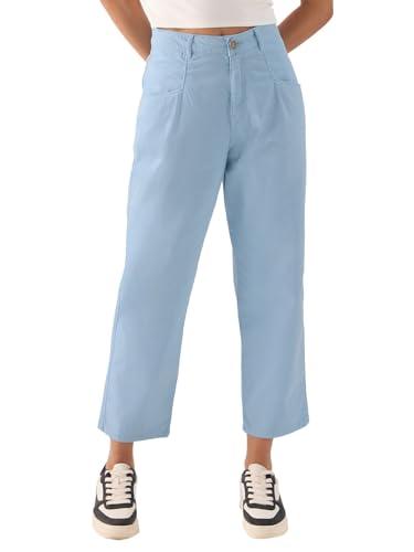 the souled store solids: light blue women and girls carrot fit pants