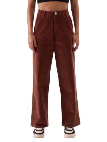 the souled store solids: maroon red corduroy women and girls straight fit pants