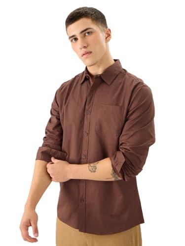 the souled store solids: mud red men and boys long sleeve collared neck buttoned front regular fit cotton shirts