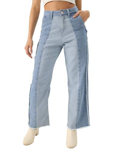 the souled store solids: sky blue (wide leg fit) women jeans jeans for women straight fit ladies denim distressed women's flared pants girls stretchable trousers formal elastic waist casual vintage