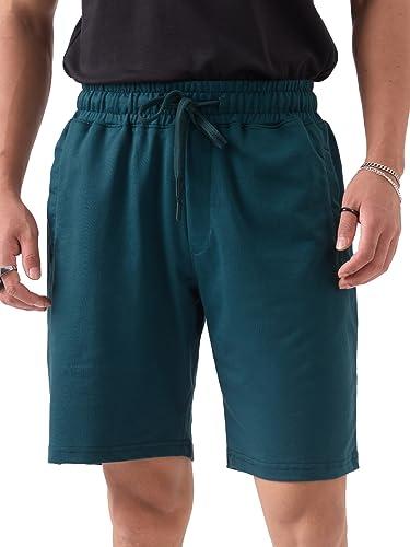 the souled store solids: teal blue mens regular fit solid cotton blue sweatshorts