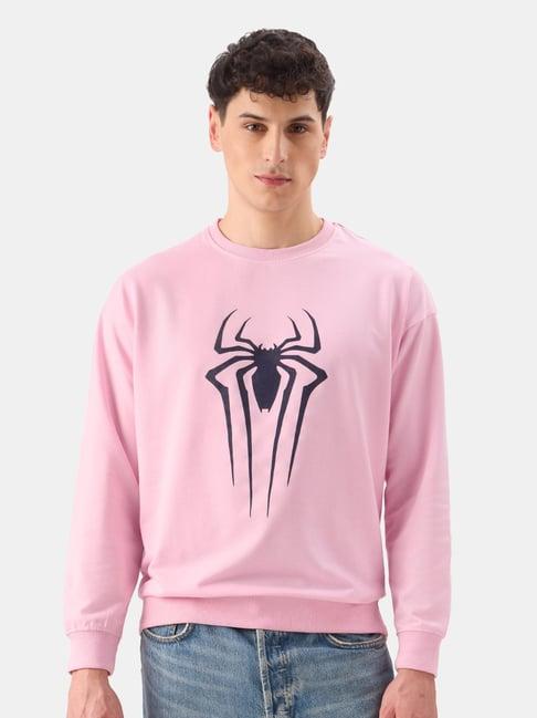 the souled store spider-man: spidey sigil pink loose fit oversized sweatshirt