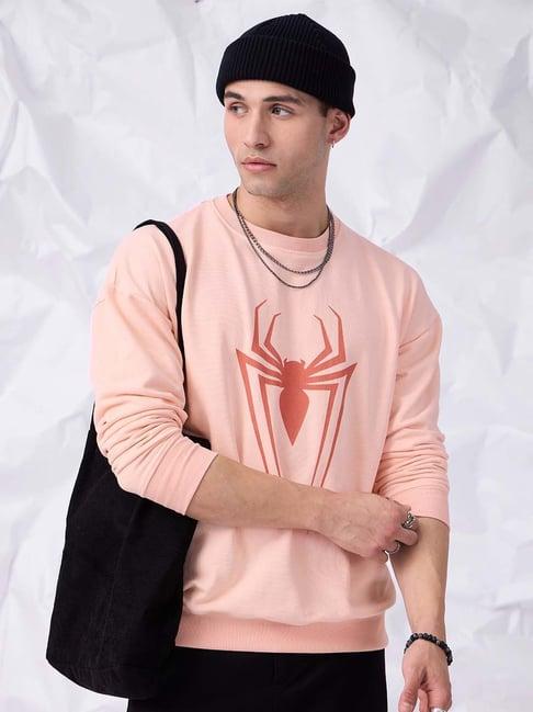 the souled store spider-man: the spider light pink loose fit oversized sweatshirt