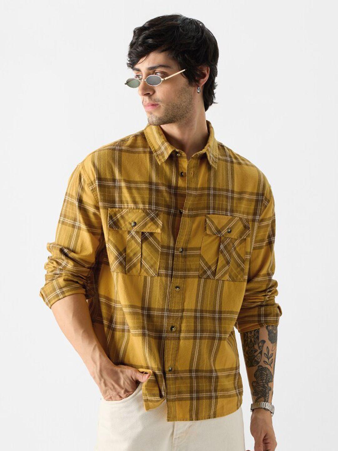 the souled store tartan checked regular fit cotton casual shirt