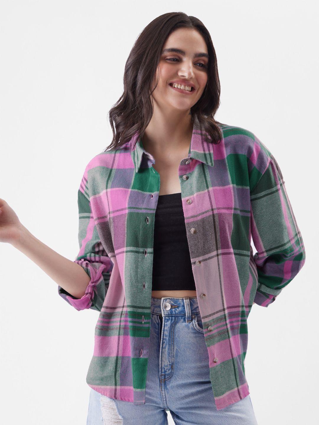the souled store tartan checked relaxed boxy fit pure cotton casual shirt