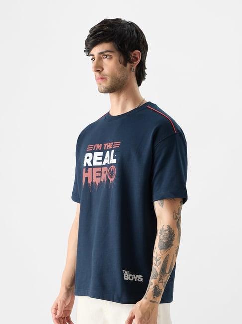 the souled store the boys: the real hero blue oversized t-shirt